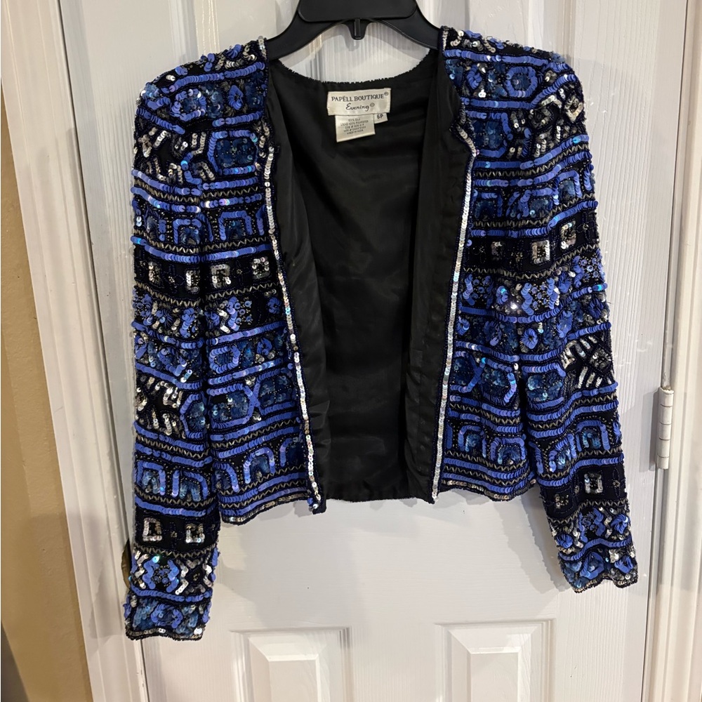 Vintage Papell Boutique Sequin Beaded Silk Jacket ornate wearable art rare party - Picture 2 of 10